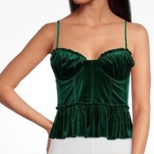 a loves a Green velvet corset cami adjustable straps peplum hem M NWT